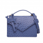 Preview: Handle Bag with shoulder strap made of ostrich leather blue